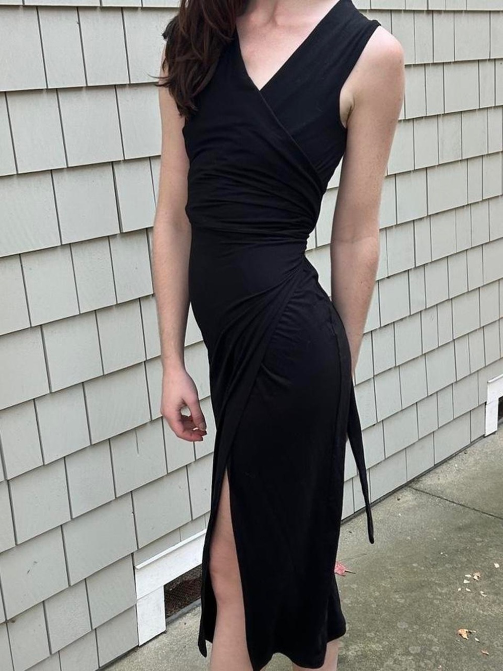 Reformation black wrap midi dress S